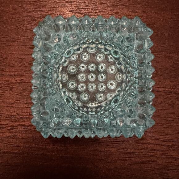 Vintage Blue Hobnail Glass Salt Cellar Square Ashtray Trinket Dish Retro MCM VTG - Picture 11 of 14